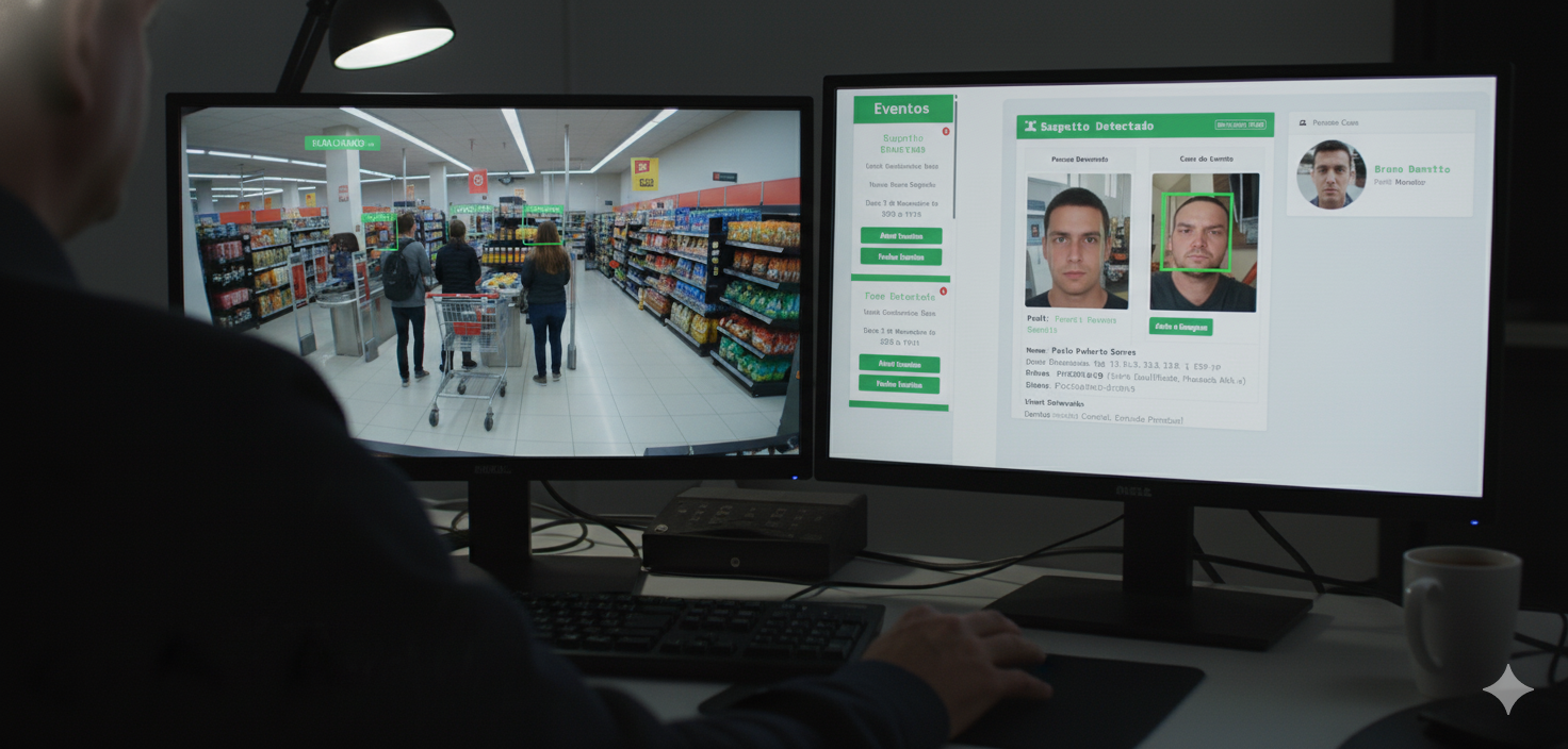 Demonstração do alerta de reconhecimento facial de suspeitos
